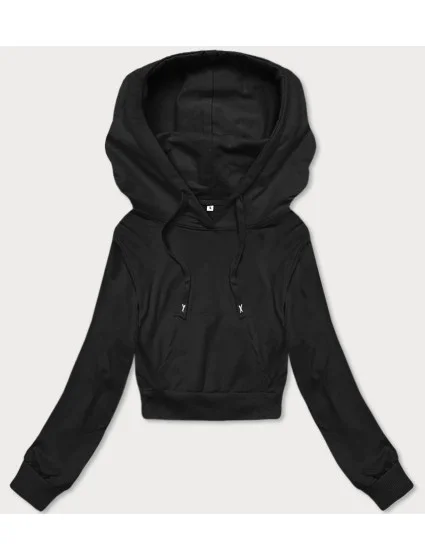 Krátká černá tepláková mikina s kapucí model 18378818 - J.STYLE Krátká černá tepláková mikina s kapucí model 18378818 - J.STYLE