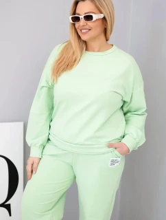 Dámska bavlnená súprava s voľnou mikinou a širokými nohavicami Pistachio