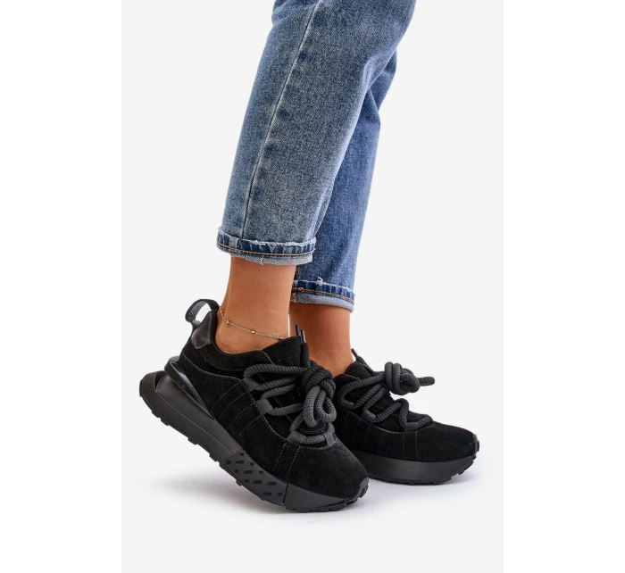 Zamszowe Sneakersy Damskie Na Platformie Z Grubym Sznurowaniem Artiker 54C1464 Czarne Zamszowe Sneakersy Damskie Na Platformie Z Grubym Sznurowaniem Artiker 54C1464 Czarne