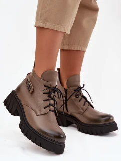 Dámské Kožené Kotníkové Boty S Svrškem Béžové model 21744800 - Zazoo