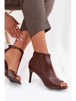 Dámské sandály na podpatku čokoládové Helira