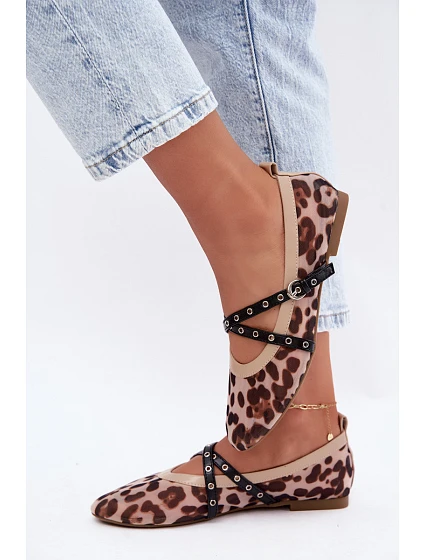 Sieťované balerínky s remienkami, leopardí vzor, Orley Sieťované balerínky s remienkami, leopardí vzor, Orley