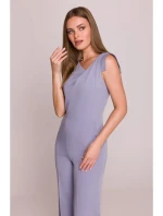 S407 Elegantný overal s asymetrickým výstrihom - holubičia sivá