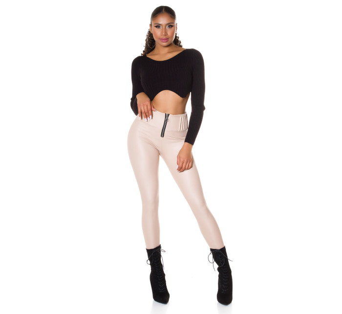 Sexy faux leather thermal leggings with zip