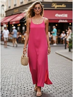 Dámske letné maxi šaty s viskózou, farba fuchsiová, FashionStreet EY2663 Dámske letné maxi šaty s viskózou, farba fuchsiová, FashionStreet EY2663