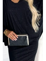 Černé dámské netopýří šaty s výstřihem a s brokátem model 18854389 - numoco Černé dámské netopýří šaty s výstřihem a s brokátem model 18854389 - numoco