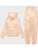 Dámska velúrová tepláková súprava s kapucňou na zips broskyňová (8C1176-150)