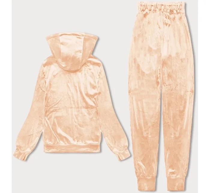 Dámska velúrová tepláková súprava s kapucňou na zips broskyňová (8C1176-150)