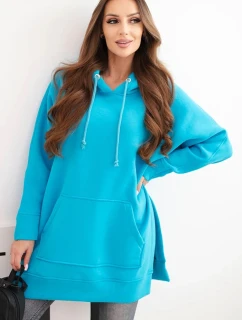 Zateplená mikina s rozparky na bocích tyrkysová