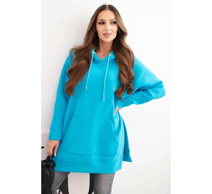 Zateplená mikina s kapucňou s rozparky na bokoch tyrkysová Zateplená mikina s kapucňou s rozparky na bokoch tyrkysová