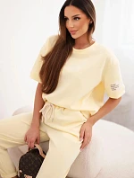 Dámsky viskózový set s krátkym rukávom a nohavicami žltý