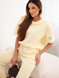 Dámsky viskózový set s krátkym rukávom a nohavicami žltý