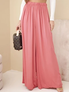 Dámské viskózové široké kalhoty s gumou v pase malinové