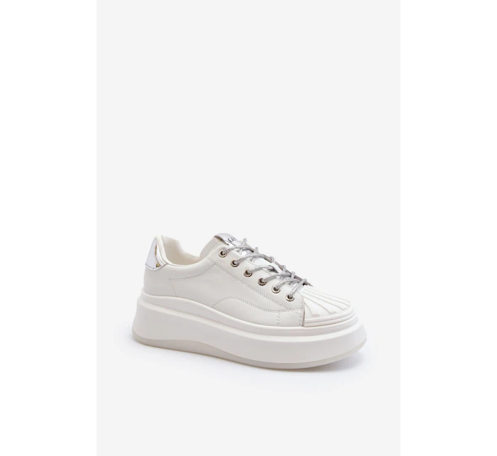 Dámské kožené tenisky na platformě GOE NN2N4033 Bílé