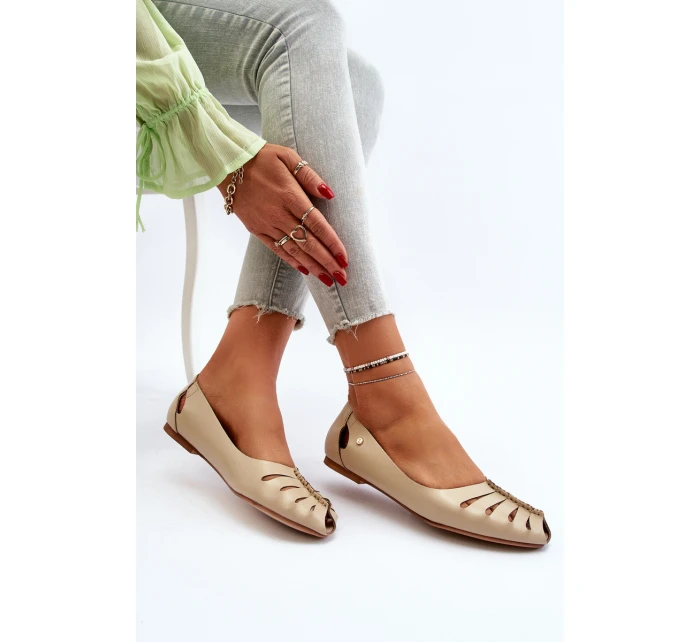 model 21650286 Pohodlné Dámské Kožené Baletky Beige - Zazoo
