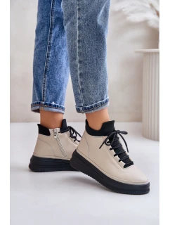 Lekkie Skórzane Buty Sportowe Na Platformie Artiker 55C0554 Beżowe