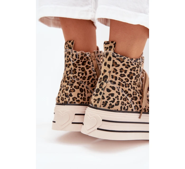 Dámske tenisky na platforme so stuhou a zipsom Mavara - panther