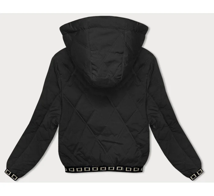 Čierna prešívaná bunda s ozdobnými sťahovacími lemami (16M9085-392)