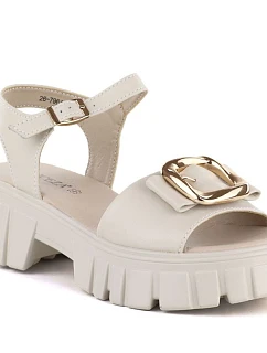 Dámské kožené sandály na platformě se zdobením béžové barvy model 22116387 - VINCEZA