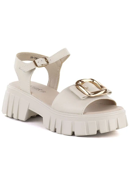 Dámské kožené sandály na platformě se zdobením béžové barvy model 22116387 - VINCEZA