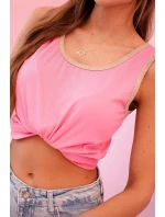 Dámská halenka na ramínka s ozdobným lemem světle růžová