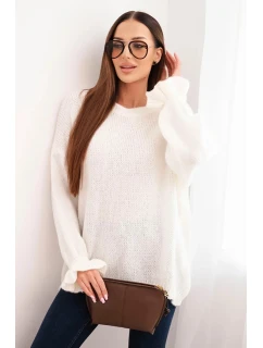 Dámský svetr s přídavkem mohéru a vlny volného střihu ecru