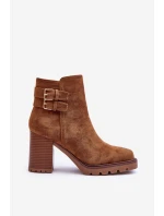 Zamszové Botky Na Podpatku Hnědé model 21632198 - Boto