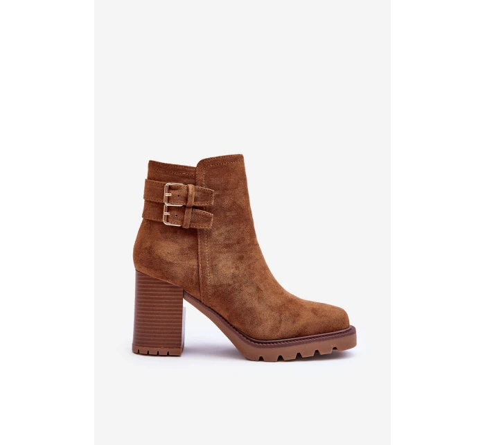 Zamszové Botky Na Podpatku Hnědé model 21632198 - Boto