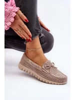 Mokasyny Damskie Z Kokardą Beżowe Reece