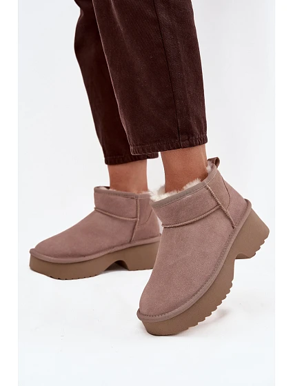 Dámské sněhule z přírodního semiše vyhřívané kožešinou Khaki model 21714783 - Boto