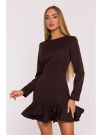 M880 Šaty s volánovým lemom - hnedé
