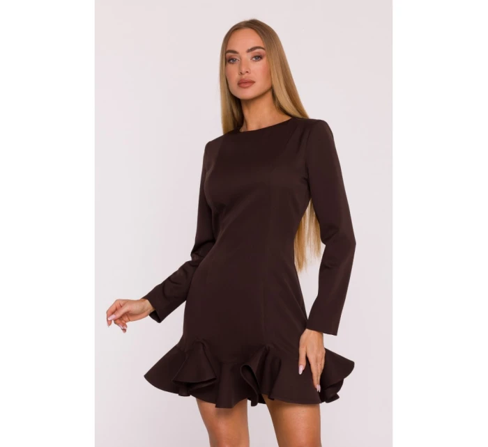 M880 Šaty s volánovým lemom - hnedé