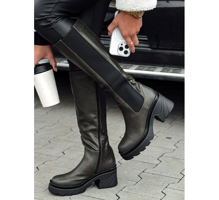 dámské dlouhé zelené kozačky Dstreet model 21981463 - FashionStreet