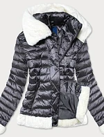 Dámska bunda v oceľovej farbe s kožušinovým golierom (J9-008)