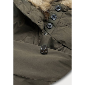 Prešívaná dámska zimná bunda v khaki farbe s kožušinou (M-137)