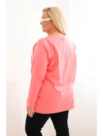 Dámská blůza Plus Size s výstřihem do V a dlouhým rukávem růžová