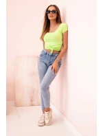 Dámska klasická bavlnená blúzka s krátkymi rukávmi modrá