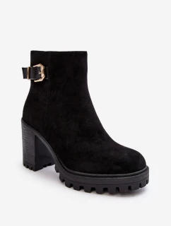 Dámské Zamszové Boty Na Sloupku s Ozdobou Černé model 21635396 - Boto
