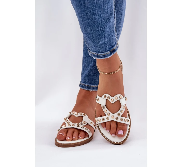 Zdobené Ploché Pantofle Dámské Bílé model 21685812 - Boto