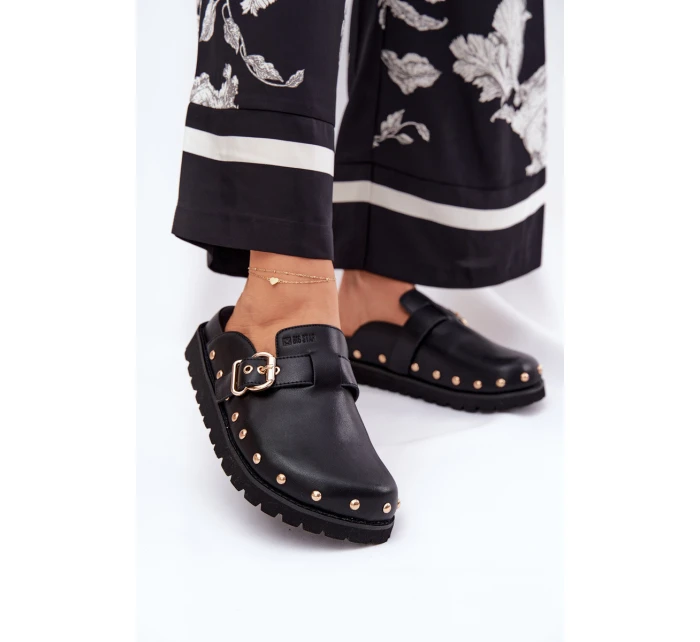 Skórzane Klapki Chodaki Damskie Na Platformie Big Star RR274A378 Czarne Skórzane Klapki Chodaki Damskie Na Platformie Big Star RR274A378 Czarne