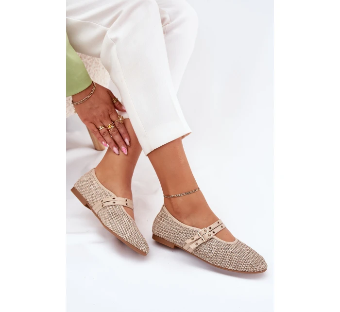 Baleriny Z Plecionką I Paskami Beżowe Partheda Baleriny Z Plecionką I Paskami Beżowe Partheda