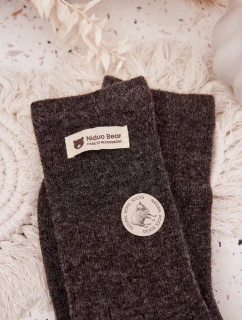 Teplé vlněné dámské ponožky s výšivkou tmavě hnědé