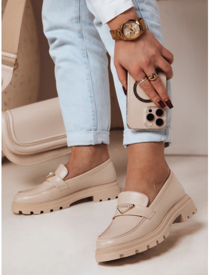Dámske mokasíny s plochou podrážkou ELEGANCIO beige FashionStreet ZY0709