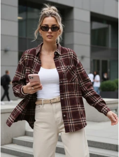 Dámska kockovaná košeľa s rozstrapkanými okrajmi bordová FashionStreet DY0484