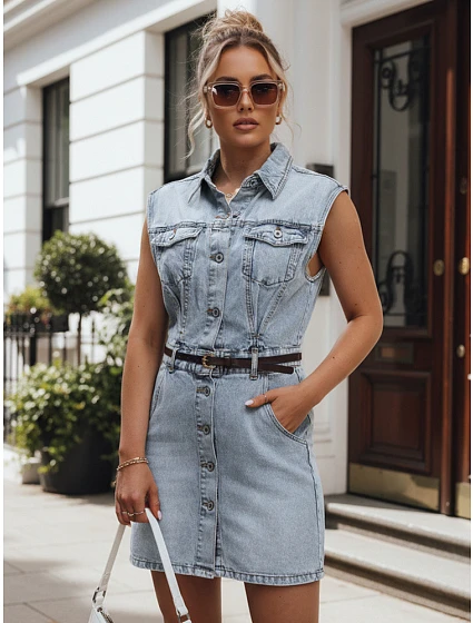 Priliehavé džínsové šaty modré FashionStreet EY2685 Priliehavé džínsové šaty modré FashionStreet EY2685