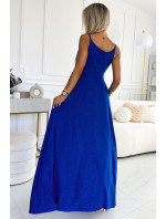 CHIARA - Elegantné dámske dlhé maxi šaty v chrpovej farbe s brokátom na ramienkach 299-17