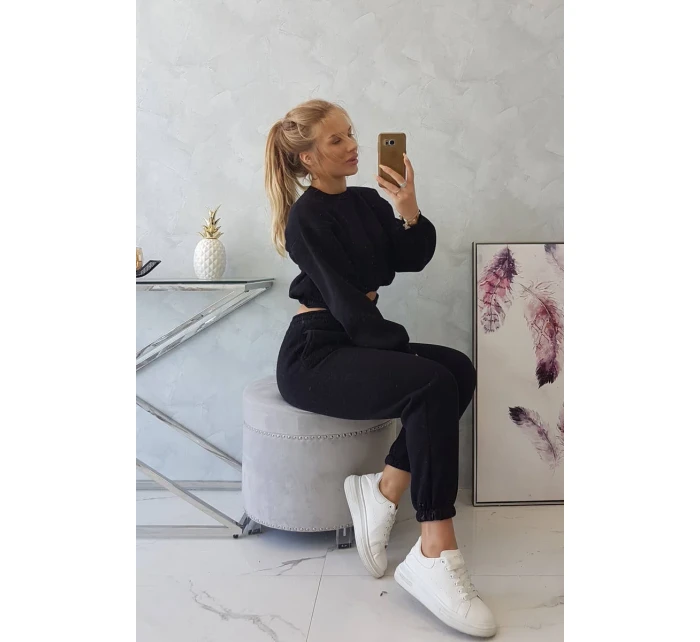 Zateplená súprava s krátkou mikinou čierna