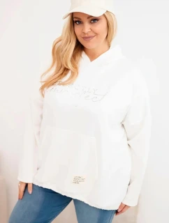 Dámska mikina s kapucňou Plus Size s potlačou ecru