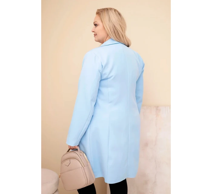 Dámský kabát Plus Size dlouhý s límcem a kapsami modrý