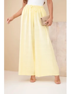 Dámské široké bavlněné kalhoty s gumičkou v pase žluté
